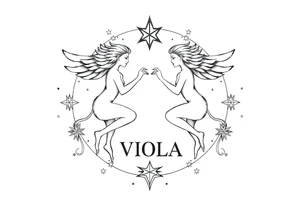Gemini zodiac stars constellation with sacred geometry and cosmic elements with my name VIOLA In it tattoo idea