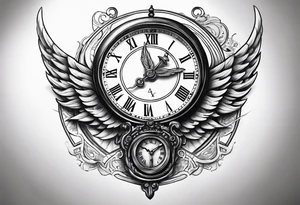 Caduceus with clock at 4:09 tattoo idea