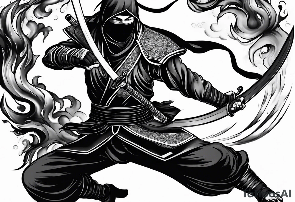 ninja with fire in his hand tattoo idea