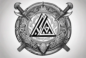 Valhalla  round shield axe
Valknut sword dragon tattoo idea