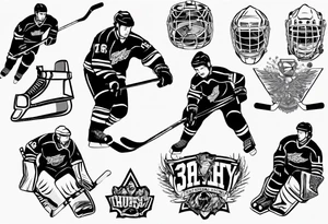 Hockey scene incorporating my children’s names in jerseys tattoo idea