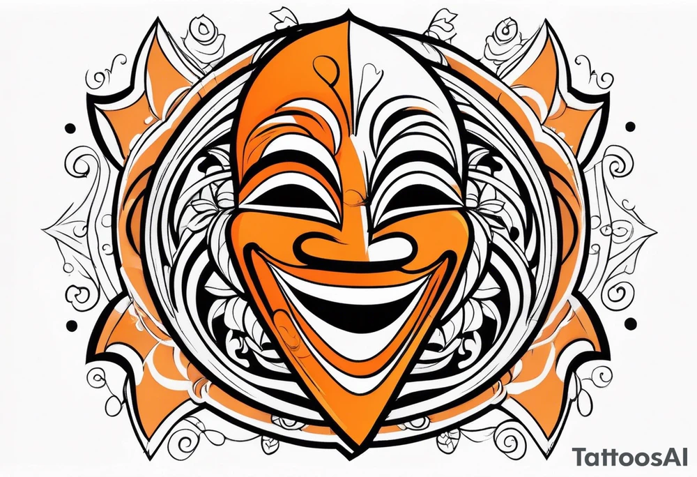 Laughing mask that is orange and black simplistic tattoo idea