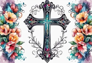 cross with watercolor backgound tattoo idea
