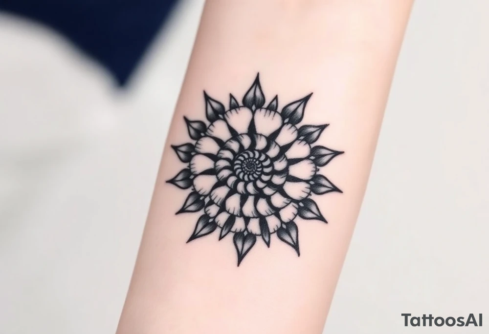 Fibonacci sun spiral shell tattoo idea
