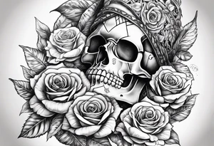 Un pilier romain, un crâne, des roses, un couteau tattoo idea