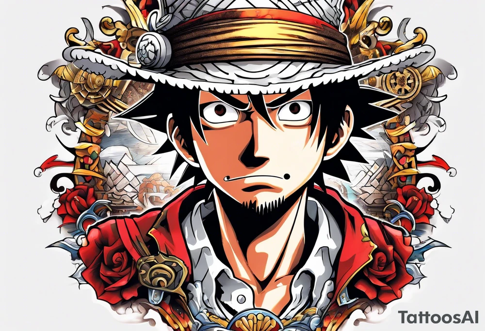 Luffy half normal half gear 5 tattoo idea
