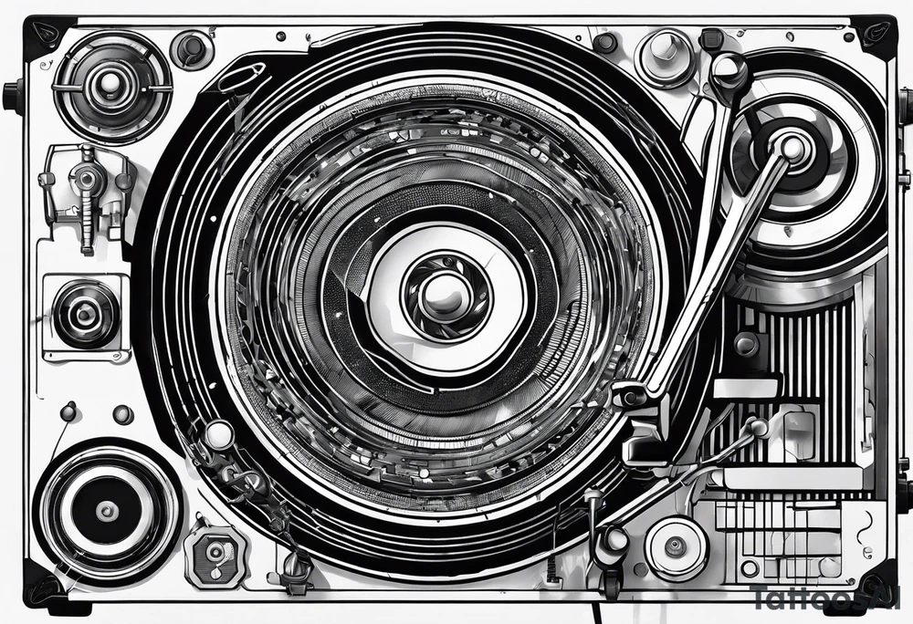 A recordplayer fineline minimalistic roftop tattoo idea A recordplayer fineline minimalistic roftop tattoo idea