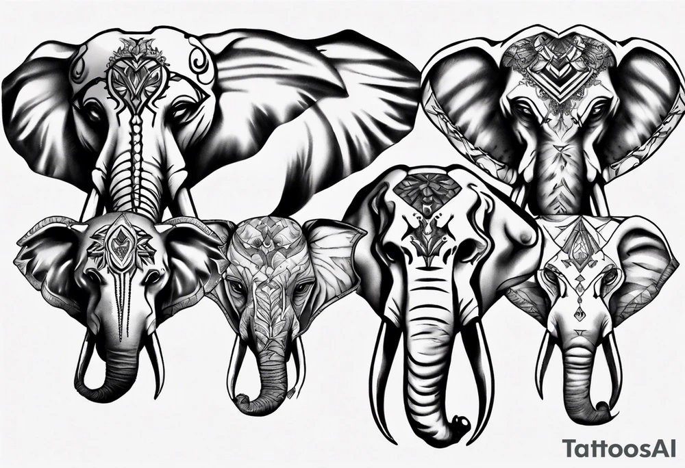 4 elephants heads family tattoo idea