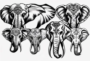 4 elephants heads family tattoo idea