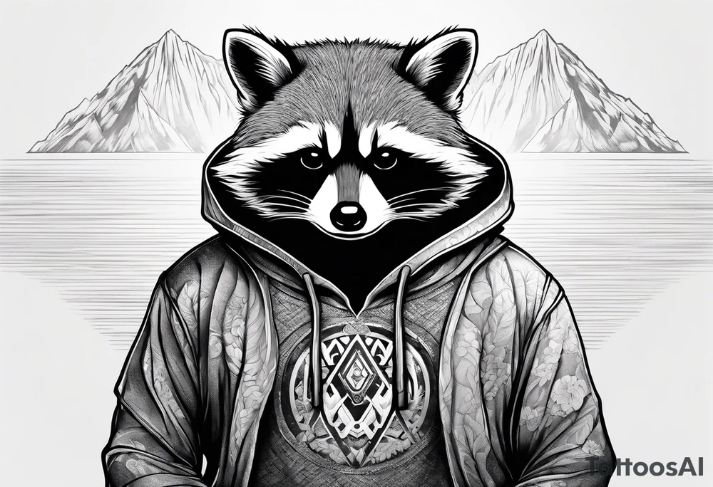 raccoon wearing a Superman hoodie tattoo idea