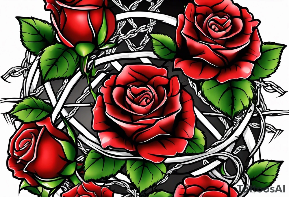 roses with thorns and barbed wire intertwined tattoo idea