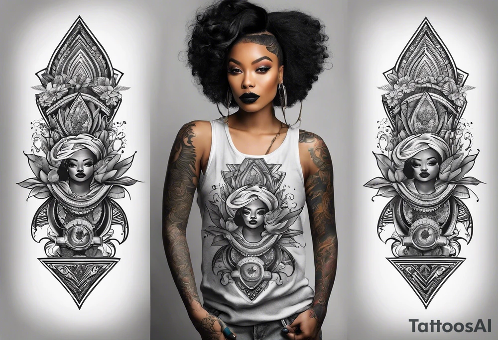 traditional style tattoo with a black woman skateboarding tattoo idea