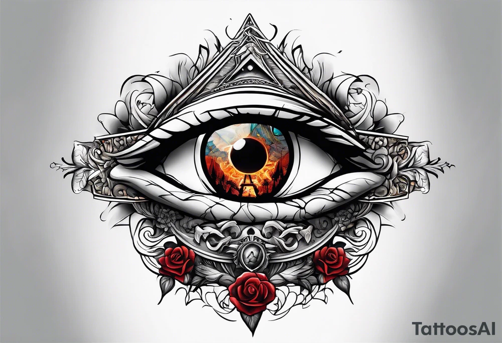 All seeing Eye watching over a battle between life and death tattoo idea
