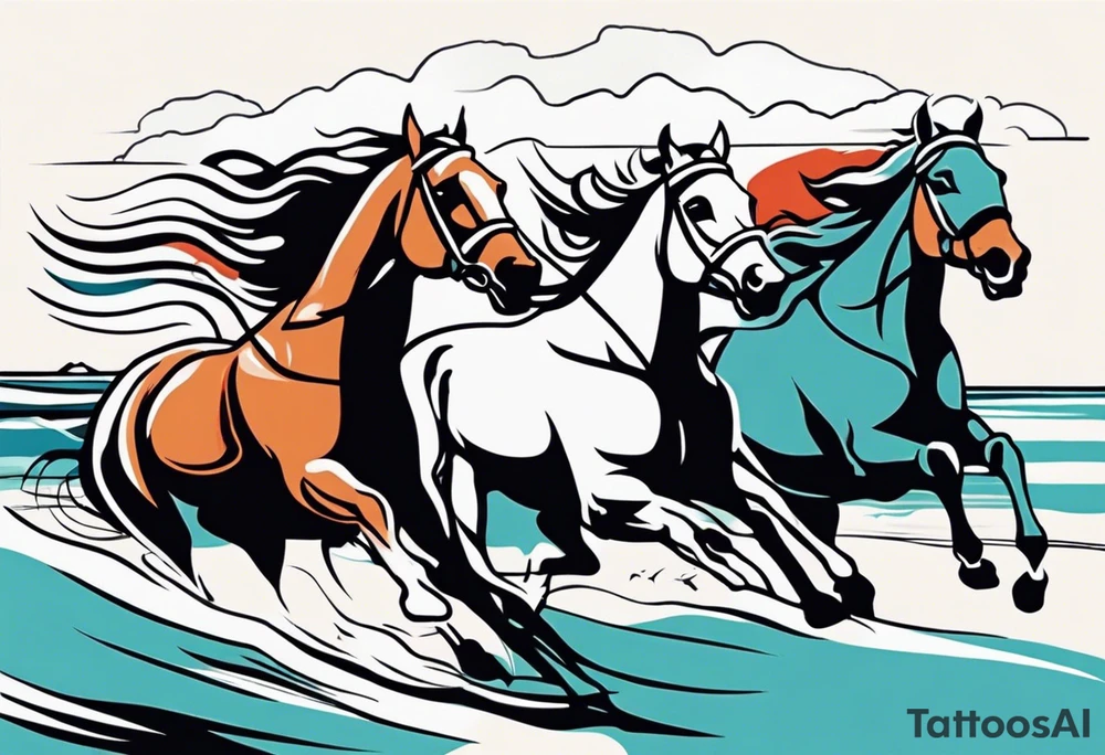 horse race on the beach with cliff tattoo idea