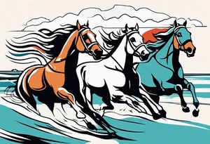 horse race on the beach with cliff tattoo idea