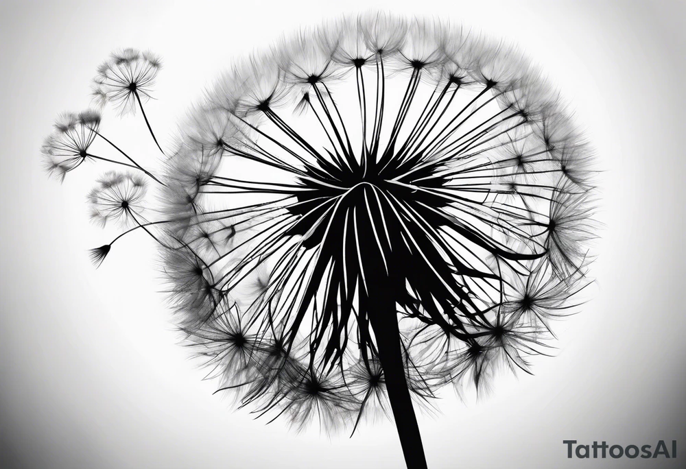 dandelion being blown away with wrapping fluff tattoo idea