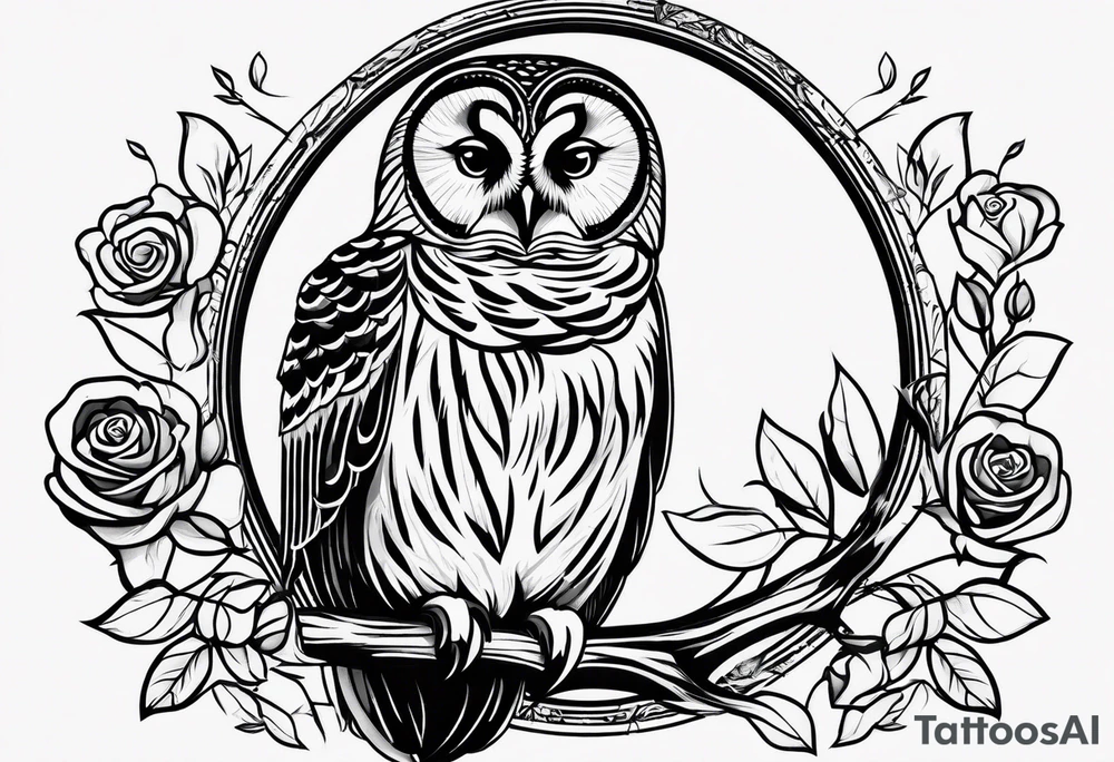 Barred owl, rose, paw print tattoo idea