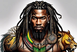 jamaican warrior with a lion tattoo idea