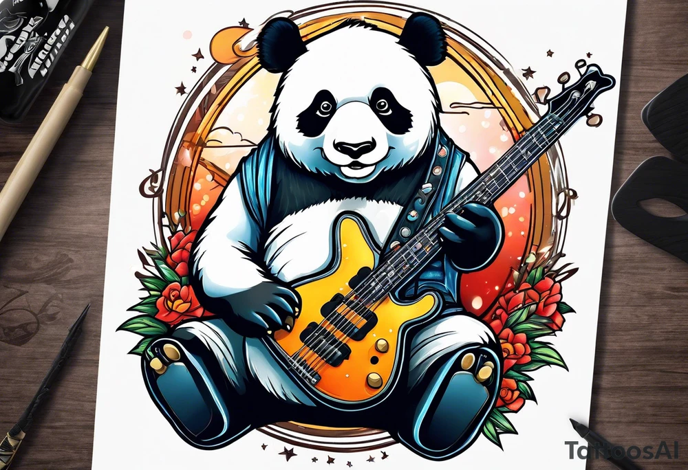 A panda playing the bass guitar tattoo idea