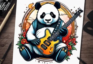 A panda playing the bass guitar tattoo idea