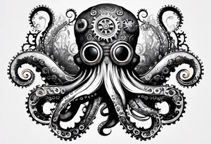 An octopus designed with steampunk elements like gears, bolts, and steam pipes integrated into its body. This merges the natural and mechanical in a visually intriguing way. tattoo idea