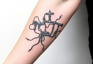 long 
System of pipes that transitions into veins of forearm tattoo idea