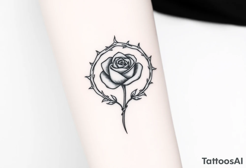 Crown of braided thorns with a rose with a stem in the middle tattoo idea