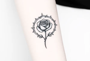 Crown of braided thorns with a rose with a stem in the middle tattoo idea