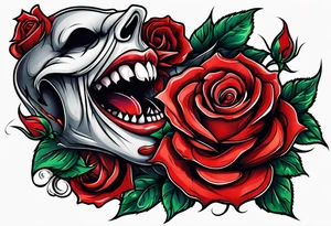 Sexy vampire mouth biting rose tattoo idea