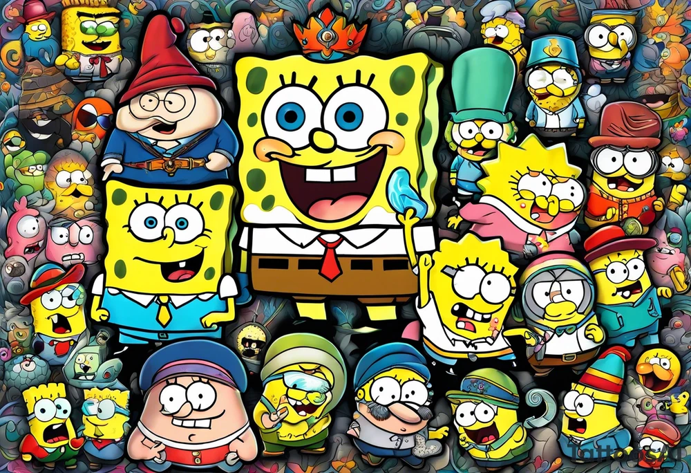 SpongeBob SquarePants characters and the characters from South Park tattoo idea
