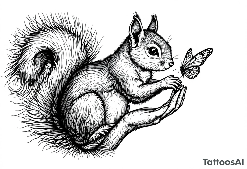 A Squirrel with a butterfly in hands tattoo idea