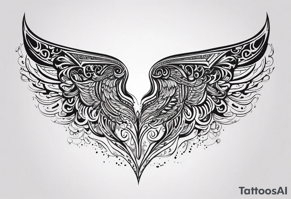 words in arabic calligraph in shape of angel wing tattoo idea