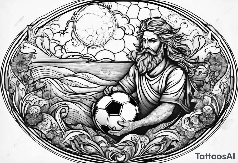 God with soccer and lighting with an ocean tattoo idea