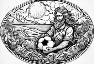 God with soccer and lighting with an ocean tattoo idea