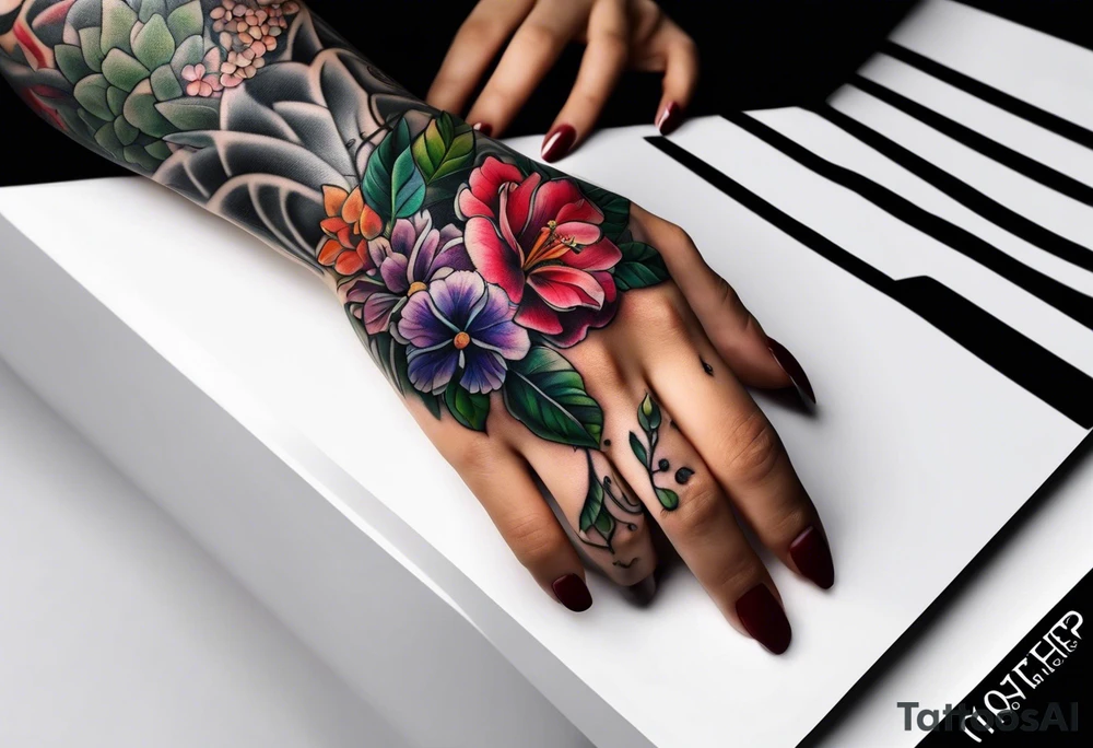 Flowers going up my finger onto my hand tattoo idea