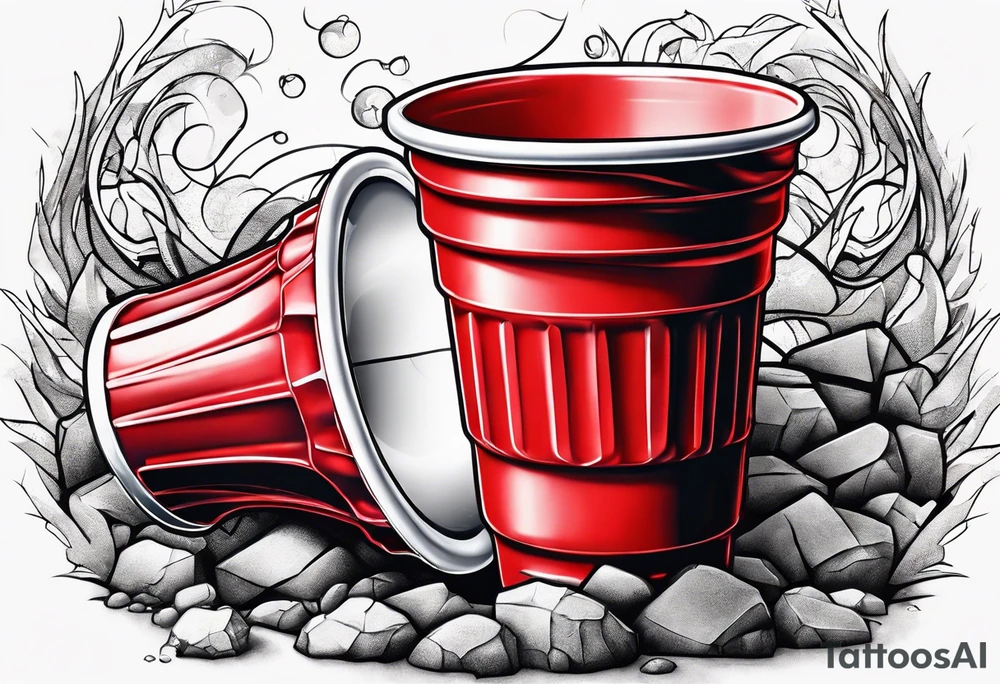 A red cracked plastic solo cup tattoo idea