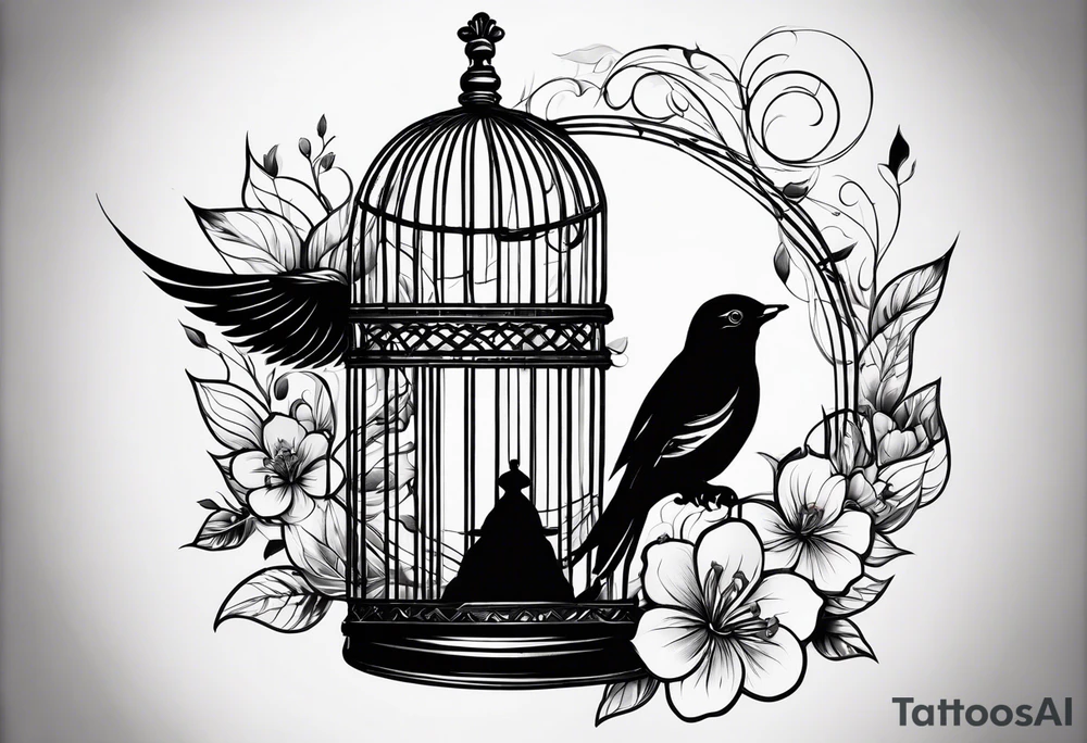 a feminine tattoo to represent freedom and self expression and self reliance with a beautiful bird flying out of a cage tattoo idea