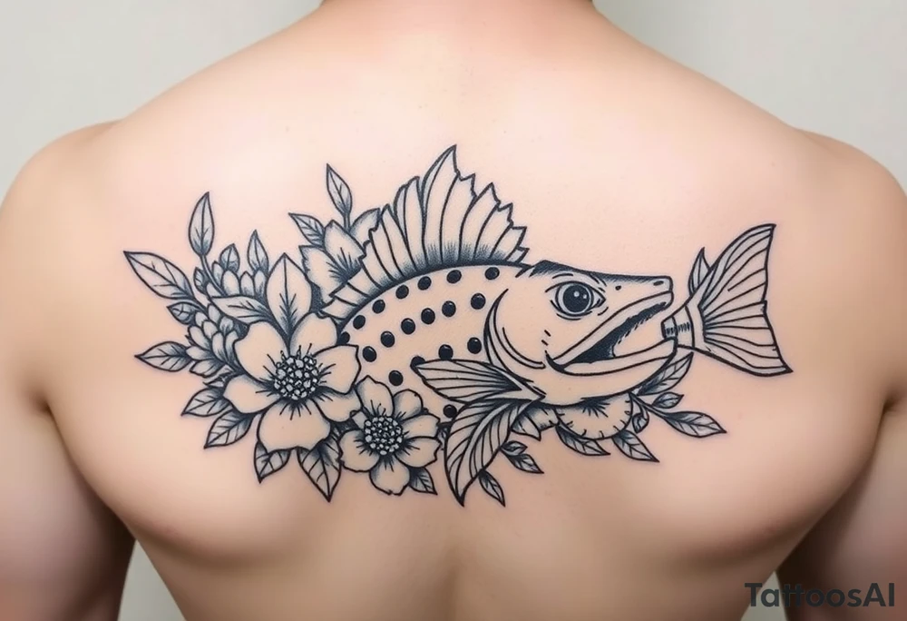 Tiki, Blumen, Wellen, Tintenfisch, Schildkröte, #299 (Klein), schwarz, old school tattoo idea