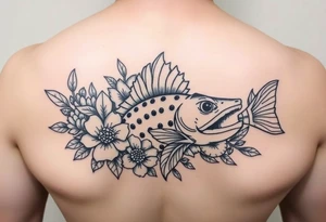 Tiki, Blumen, Wellen, Tintenfisch, Schildkröte, #299 (Klein), schwarz, old school tattoo idea