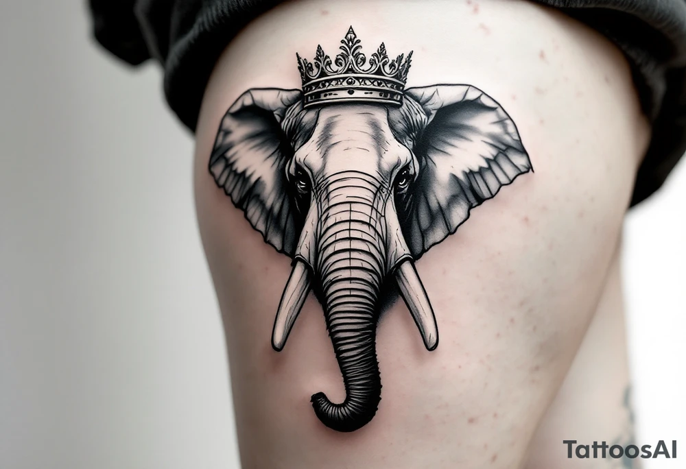 Elephant with crown trunk up tattoo idea