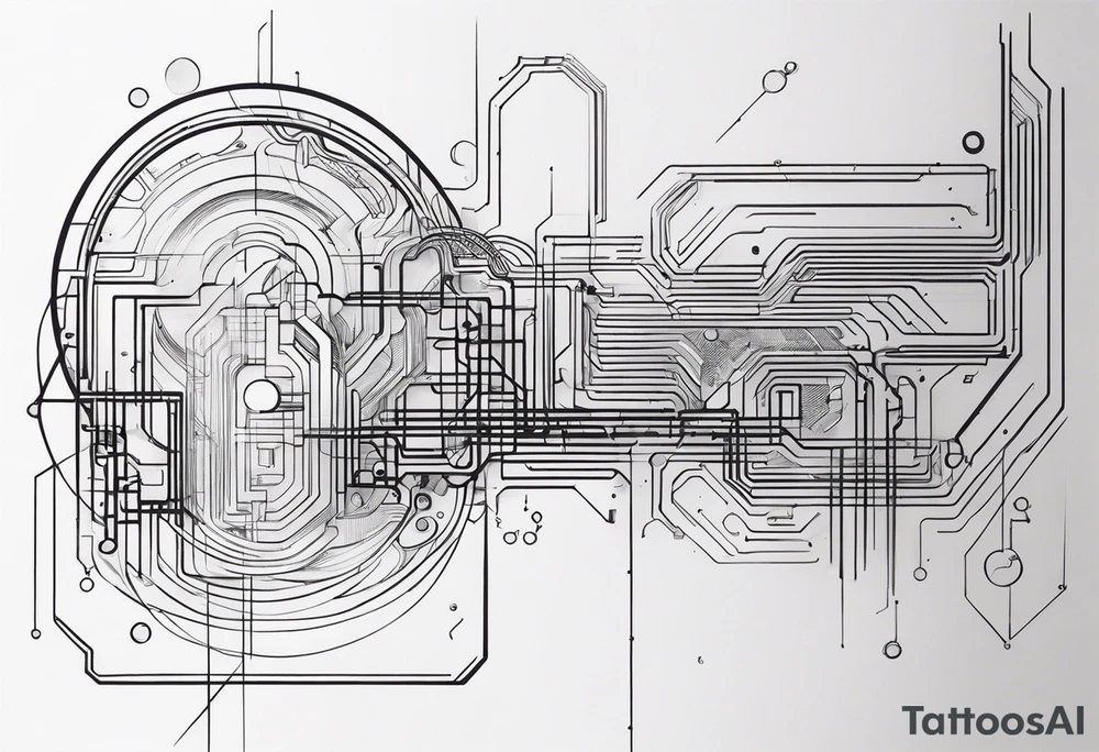 Located on the inner forearm. Simple tattoo Technology inspired with circuits. Incorporate two bolder lines that go fully around the arm. It should be minimalistic. tattoo idea