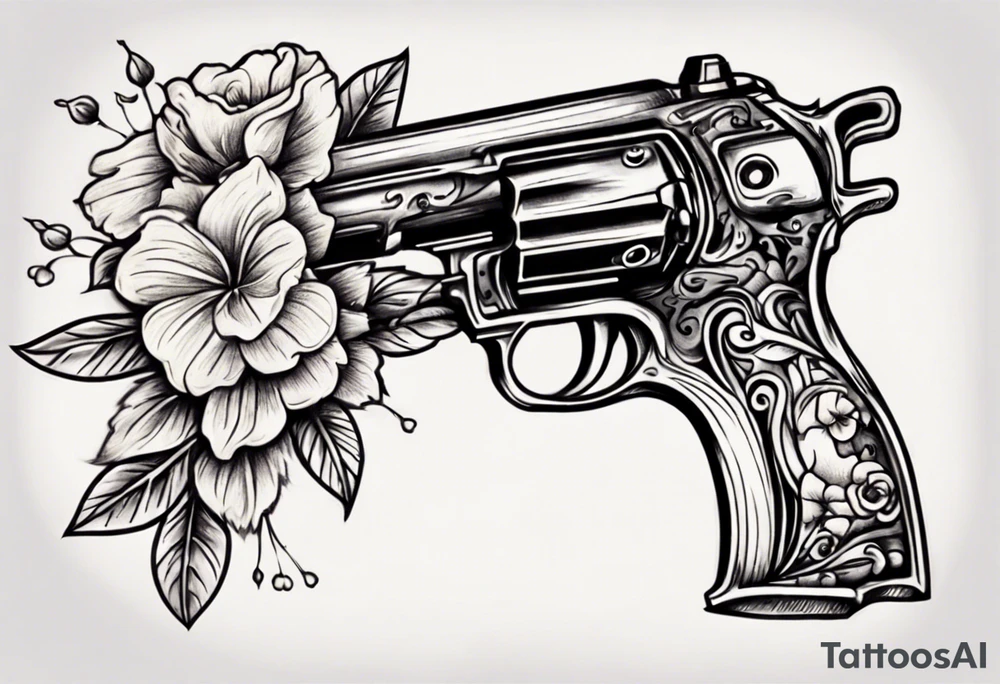 Gun with flowers sketch old school styles tattoo idea