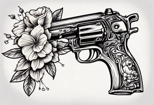 Gun with flowers sketch old school styles tattoo idea