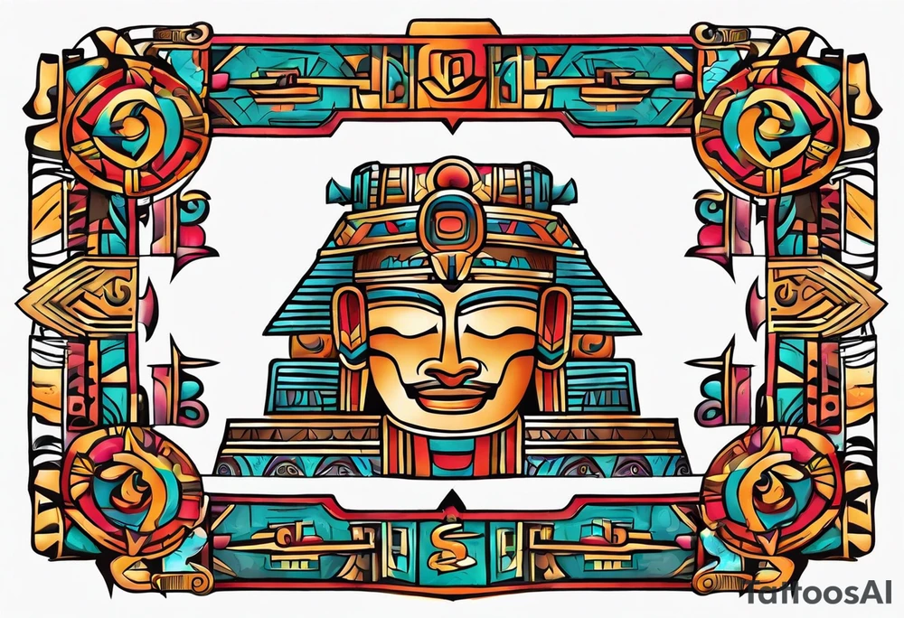 Colorful simple ancient Mayan hieroglyph tattoo idea