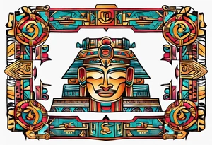 Colorful simple ancient Mayan hieroglyph tattoo idea