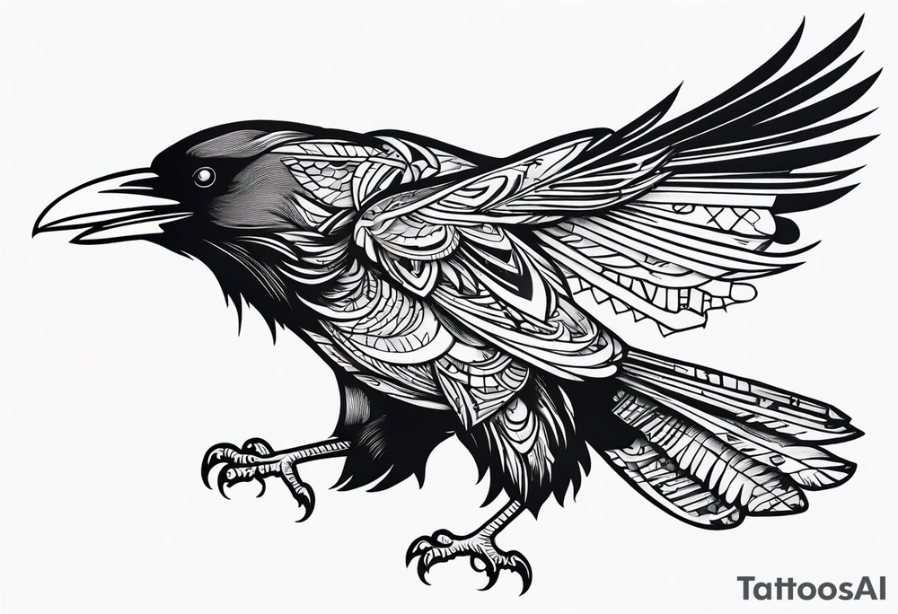 Black raven roaring in the sky tattoo idea