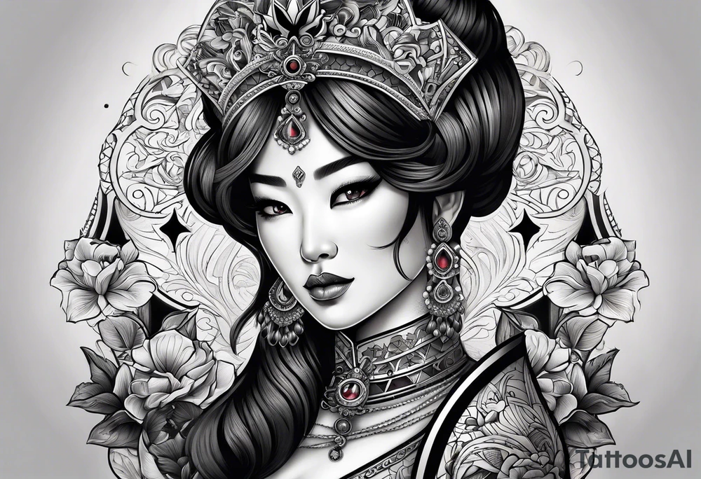 Asian Queen Of Spades tattoo sleeve hentai tattoo idea