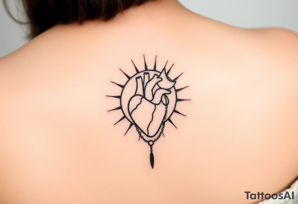 human heart chained within sun and moon tattoo idea