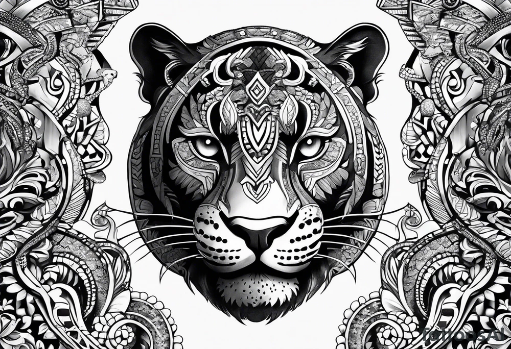 aztec black jaguar with snake tattoo idea