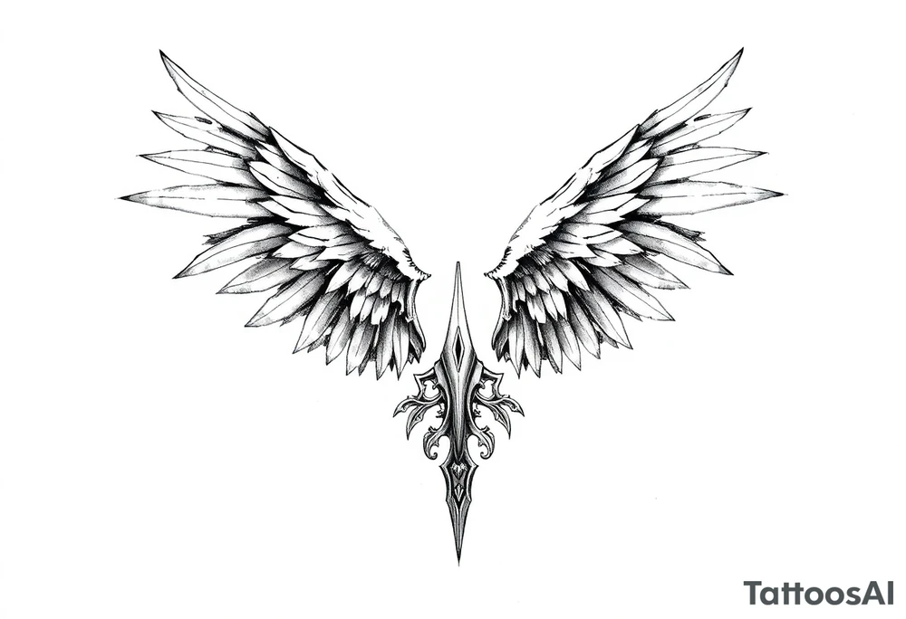 Long Angelwings straight down tattoo idea